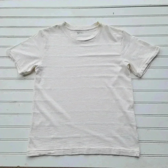Gap Kids Cotton Poly Blend Pocket T-Shirt Off-White Ivory Striped Sz M 8 - Picture 1 of 8